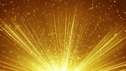Wall Mural - golden light rays and particles. computer generated seamless loop abstract motion background