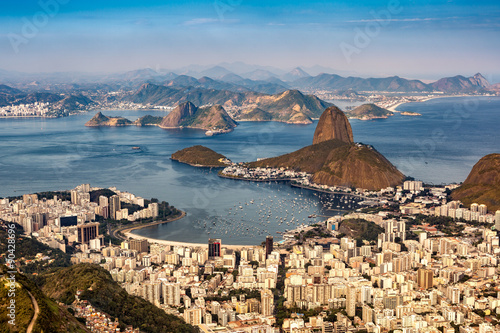 Spectacular aerial view over Rio de Janeiro as viewed from Corcovado. The fam...