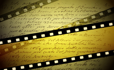 Poster - Grunge film strip background with ancient writing