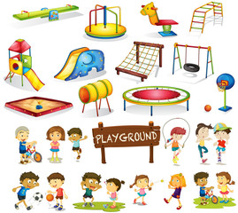 Sticker - Children playing and playground set