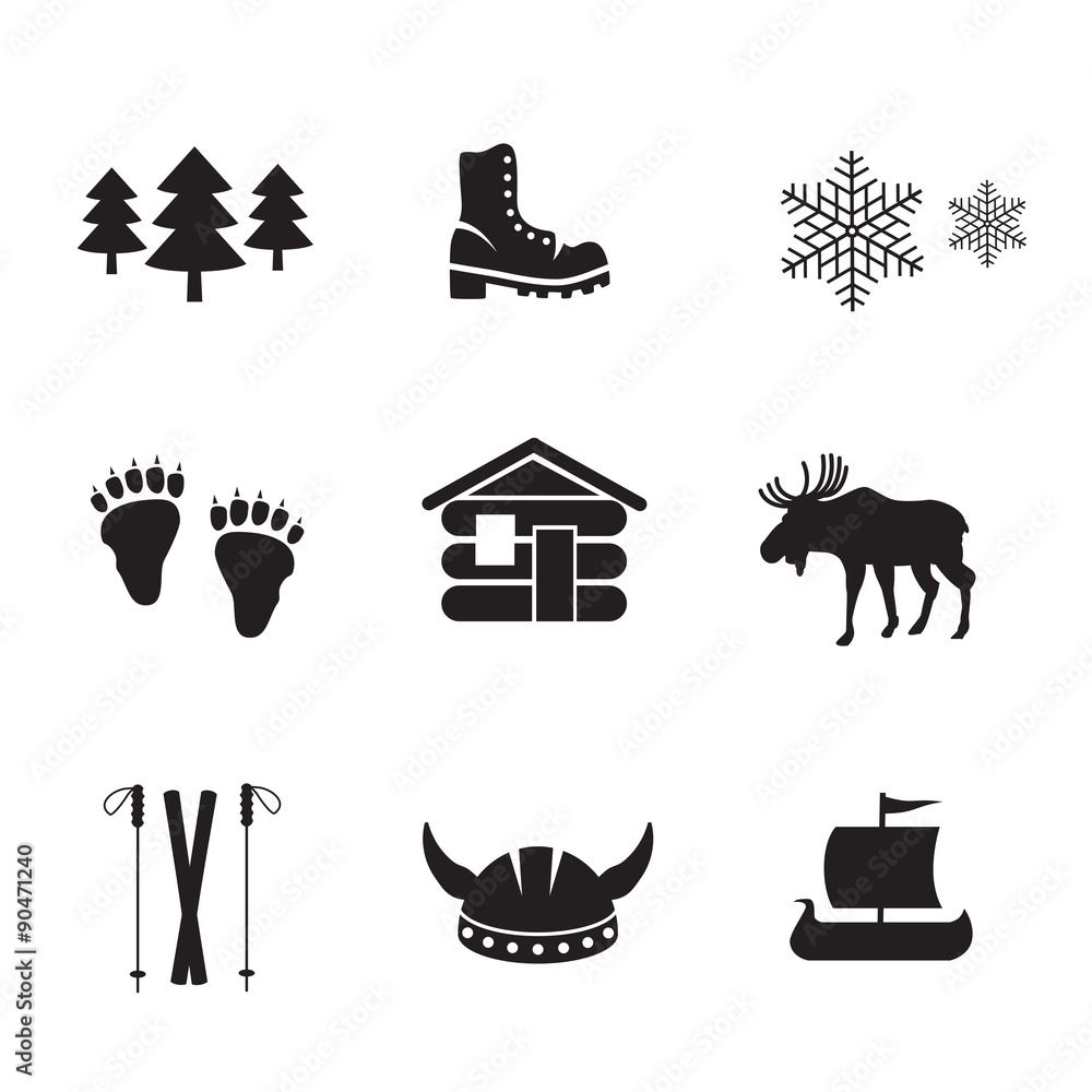 Norway icon set. Vector art. Stock Vector | Adobe Stock, image size:1000x1000