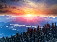 Sunset In Winter Mountains
