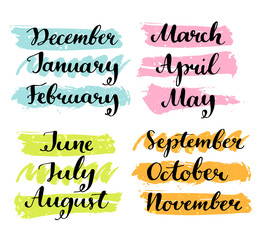 Handwritten months of the year. Calligraphy words for calendars