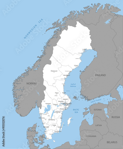 Fotografía Highly detailed map of Swedish regions, vector.