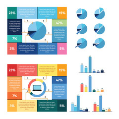 Wall Mural - general infographic elements. contains information or content boxes, pie charts, and column bars.