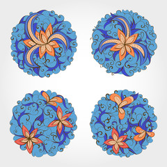 Set of vector round patterns with floral elements for your desig