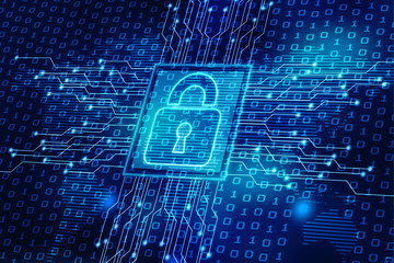 safety concept: closed padlock on digital background