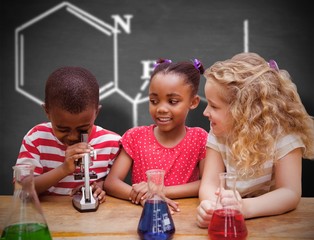 Canvas Print - Composite image of cute pupil looking through microscope