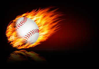 Wall Mural - Baseball background with a flaming ball. Vector.