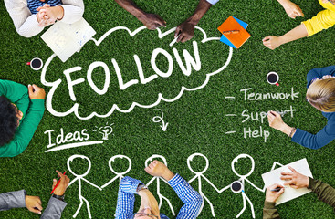 Wall Mural - Follow Support Ideas Teamwork Social Media Concept
