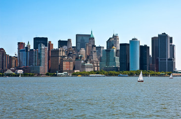  U.S.A., New York,Manhattan,the skyline of the city seen from the ferry to Liberty island