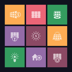 Poster - Solar energy, panels, flat square icons, vector illustration, eps10, easy to edit