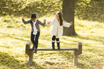 Two little girls at the autumn park