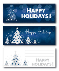 Happy Holiday christmas blue banner vector illustration text outlined