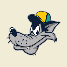 Cartoon Wolf Head Wearing Cap