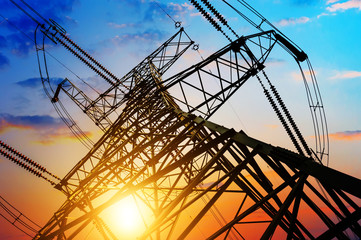 high voltage post.high-voltage tower sky background.