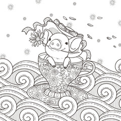 Wall Mural - adorable piggy coloring page