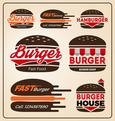 Set of burger shop icon logo design. For branding, sticker, decoration product, insignia, tags. Vector illustration