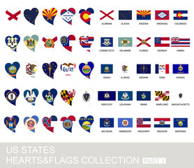 Wall Mural - US states set, hearts and flags, part 1