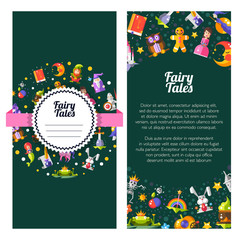 Wall Mural - Flyer template of modern fairy tales flat design magic icons and