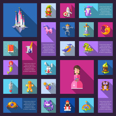 Wall Mural - Set of fairy tales flat design magic icons and elements