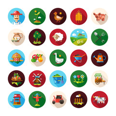 Wall Mural - Set of farm and agriculture flat design icons
