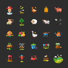 Wall Mural - Set of farm and agriculture flat design icons