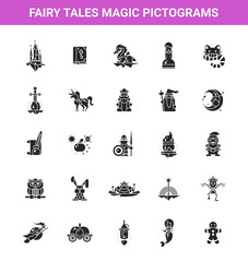 Wall Mural - Set of fairy tales flat design magic icons and pictograms