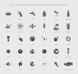 Wall Mural - Set of space icons, pictograms and infographics elements