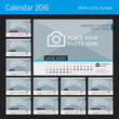 © mikhailmorosin - Desk Calendar 2016. Vector Print Template with Place for Photo. Set of 12 Months. Week Starts Sunday