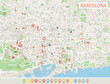Barcelona Map and Navigation Icons. Highly detailed vector map of Barcelona. Map includes streets, parks, names of subdistricts, points of interests. 