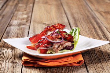 Canvas Print - Meat skewer and crispy bacon strip