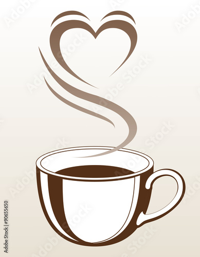 Nowoczesny obraz na płótnie Coffee or Tea Cup With Steaming Heart Shape is an illustration with a cup of coffee or tea with steam coming off of it making the shape of a heart. 