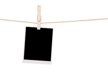 Poster - Blank photo hanging on clothesline