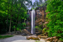 Beautiful High Waterfall In The Summertime Long Exposure