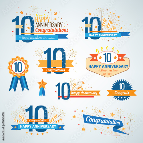 Fotografie, Tablou Set of happy 10 anniversary design elements