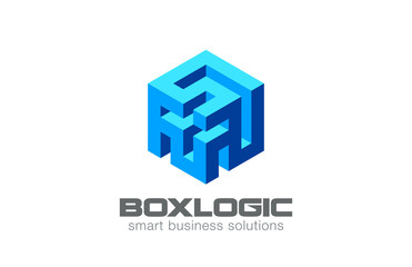 Poster - Logic Puzzle Labyrinth Box Logo Abstract design vector icon