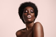 Leinwandbild Motiv black woman with a light pink lips sending kiss