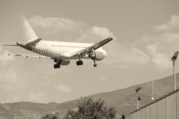 Canvas Print - Airplane landing in the airport on a sunny day