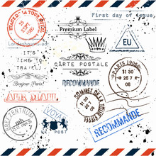 Vector Imitation Of Vintage Post Stamps Paris, Voyage Travel Voc