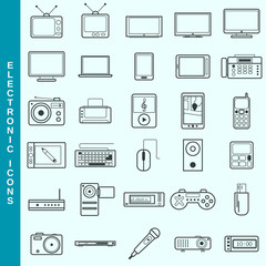 Wall Mural - Thin line electronic devices vector icons set