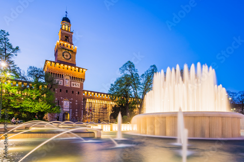 Fototapeta  Sforza Castle at twilight in Milan, Italy.