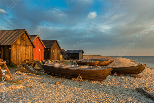 Fishing boats at sunrise on the island Faroe, Sweden Фотошпалери