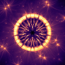 Orange Fractal, Portal To Another Galaxy With Light And Stars