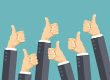 Many Thumbs Up. Social Network Likes, Approval, Customers Feedback Concept