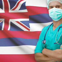 Wall Mural - Surgeon with US states flags on background series - Hawaii