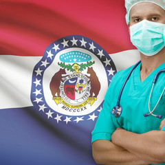 Wall Mural - Surgeon with US states flags on background series - Missouri