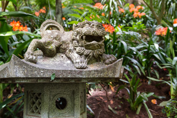 Fototapete - Foo Dog sculpture in Monte Palace Tropical Garden. Funchal, Madeira Island, Portugal