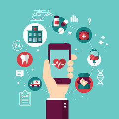 Online medical diagnosis and treatment concept with smartphone.