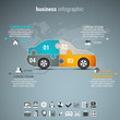 Business infographic with car made of puzzle.